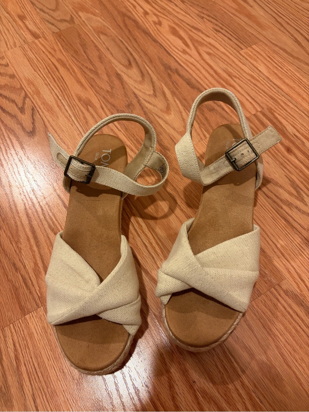 Toms Cream Crisscross Wedge Sandals with Ankle Strap